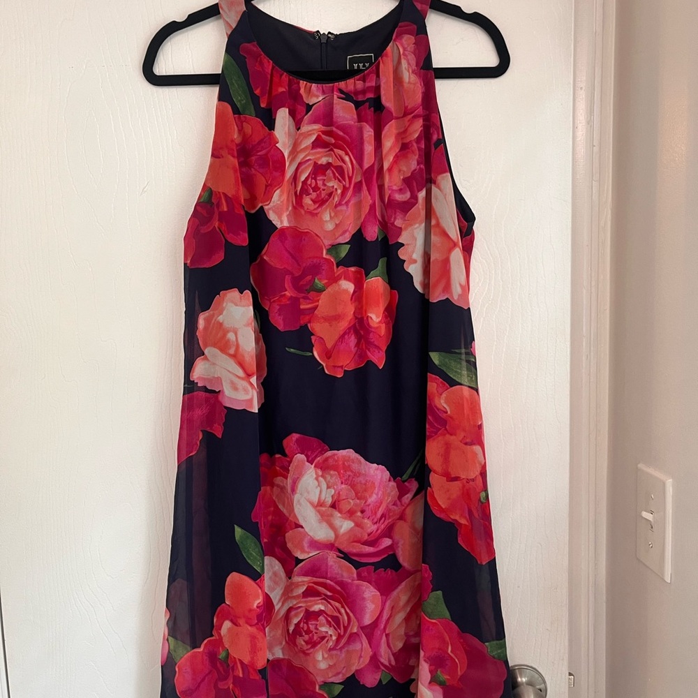 Navy and Pink Floral Halter Mini Dress